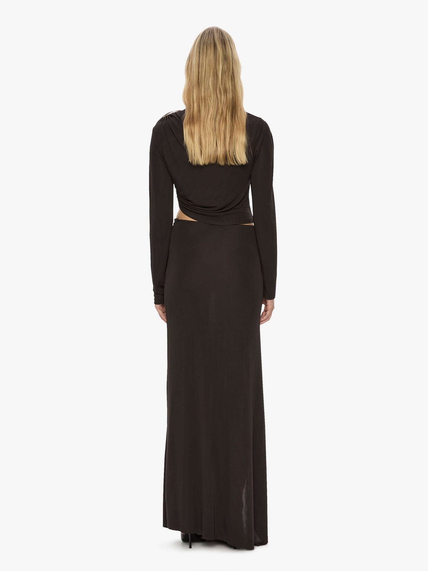 CHRISTOPHER ESBER Orica Crystal Ruched Long Sleeve Top (Molasses)