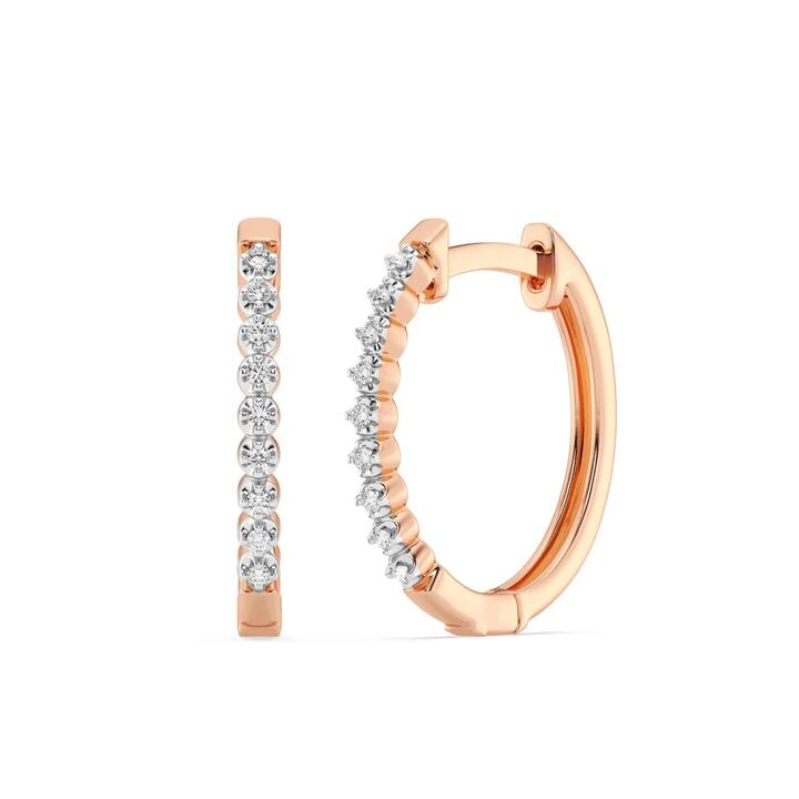 Image of Earrings. Product name - Hoop Earrings with 0.05tw of Diamonds in 9kt Rose Gold in colour by brand - Bevilles