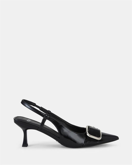Image of Shoes. Product name - Isera Women's Court Low Heel Black Patent Novo Court in Black Patent colour by brand - NOVO