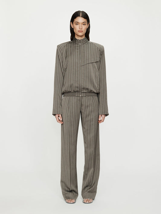 Image of a model wearing Outerwear. Productname: CHRISTOPHER ESBER Reyer Bomber Jacket in Stripe colour by brand - CHRISTOPHER ESBER