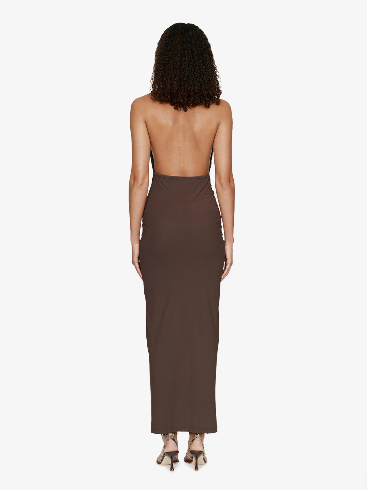CHRISTOPHER ESBER Mineral Stone Ruched Halter Lycra Dress (Umber)