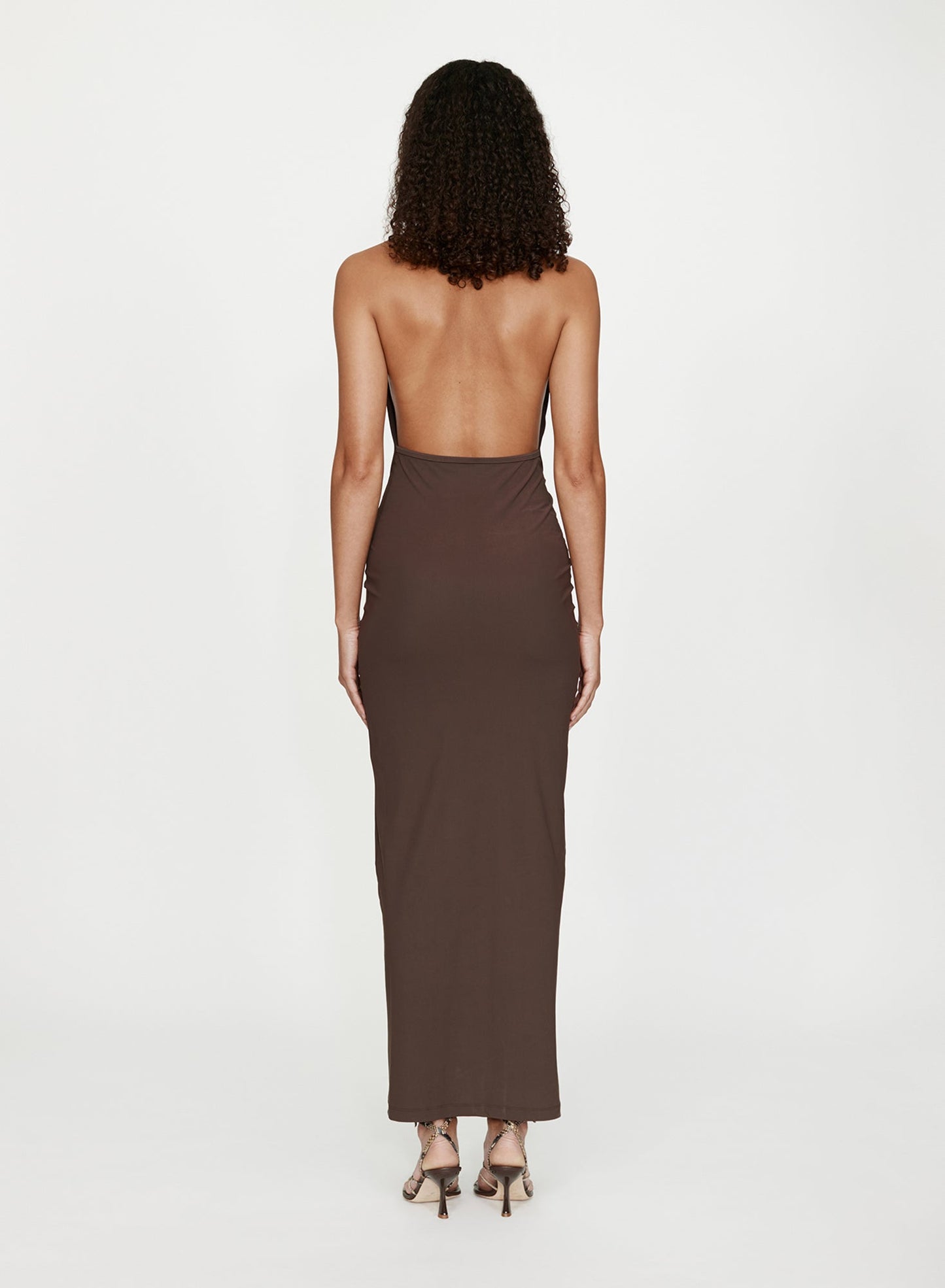 CHRISTOPHER ESBER Mineral Stone Ruched Halter Lycra Dress (Umber)