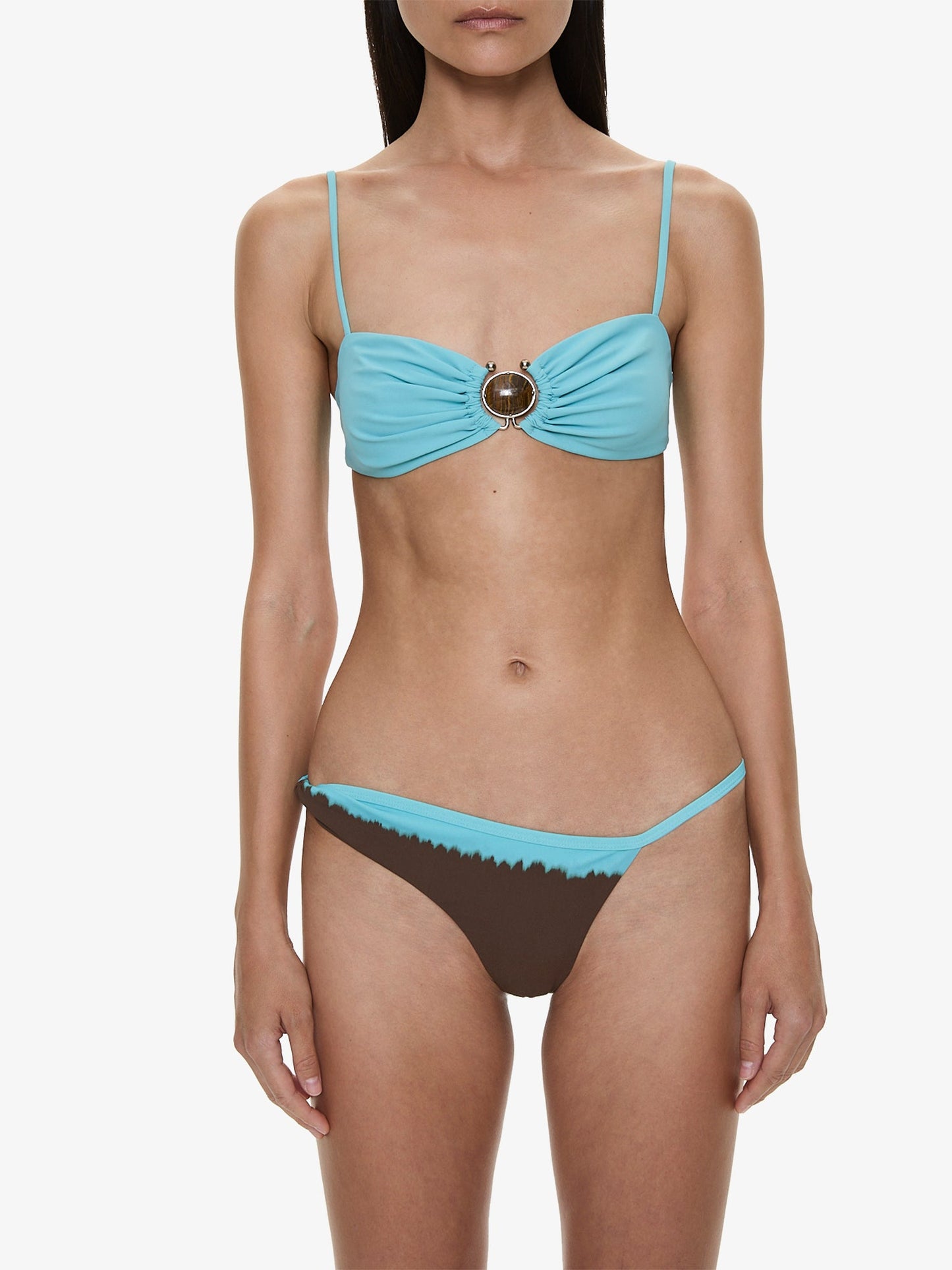 CHRISTOPHER ESBER Mineral Stone Ruched Bikini Top (Turquoise)