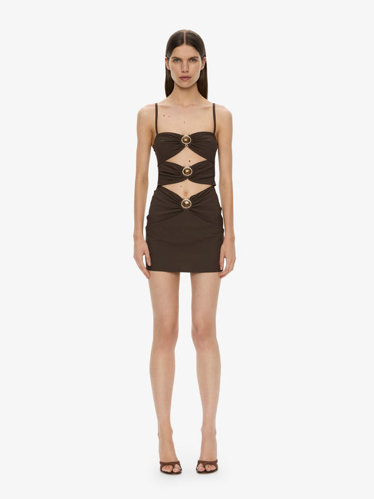 Image of Dresses. Productname: CHRISTOPHER ESBER Mineral Stone Ruched Mini Dress in Umber colour by brand - CHRISTOPHER ESBER