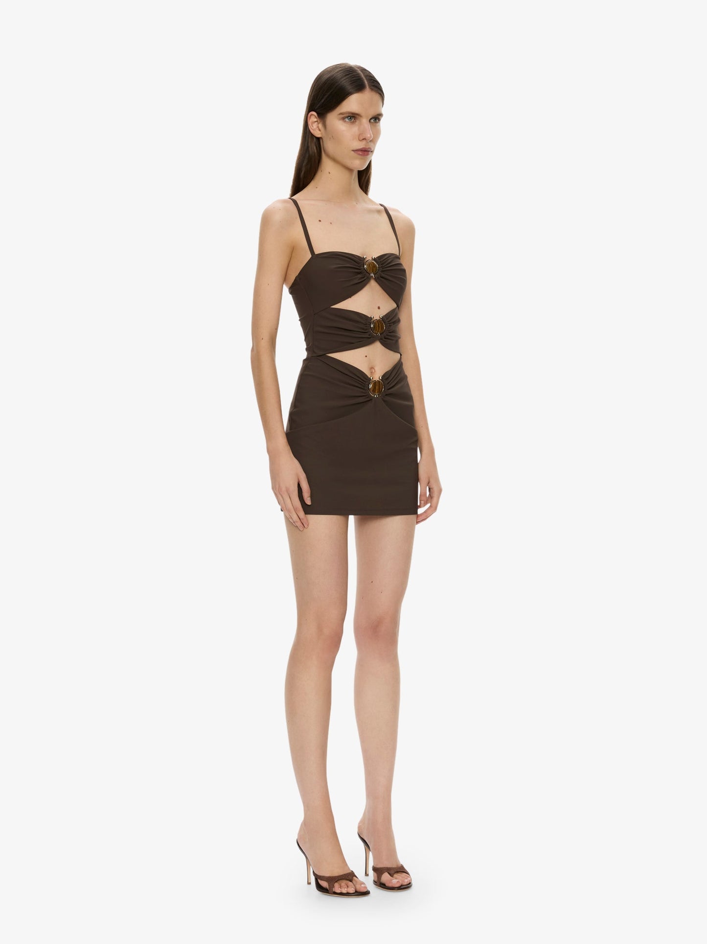 CHRISTOPHER ESBER Mineral Stone Ruched Mini Dress (Umber)
