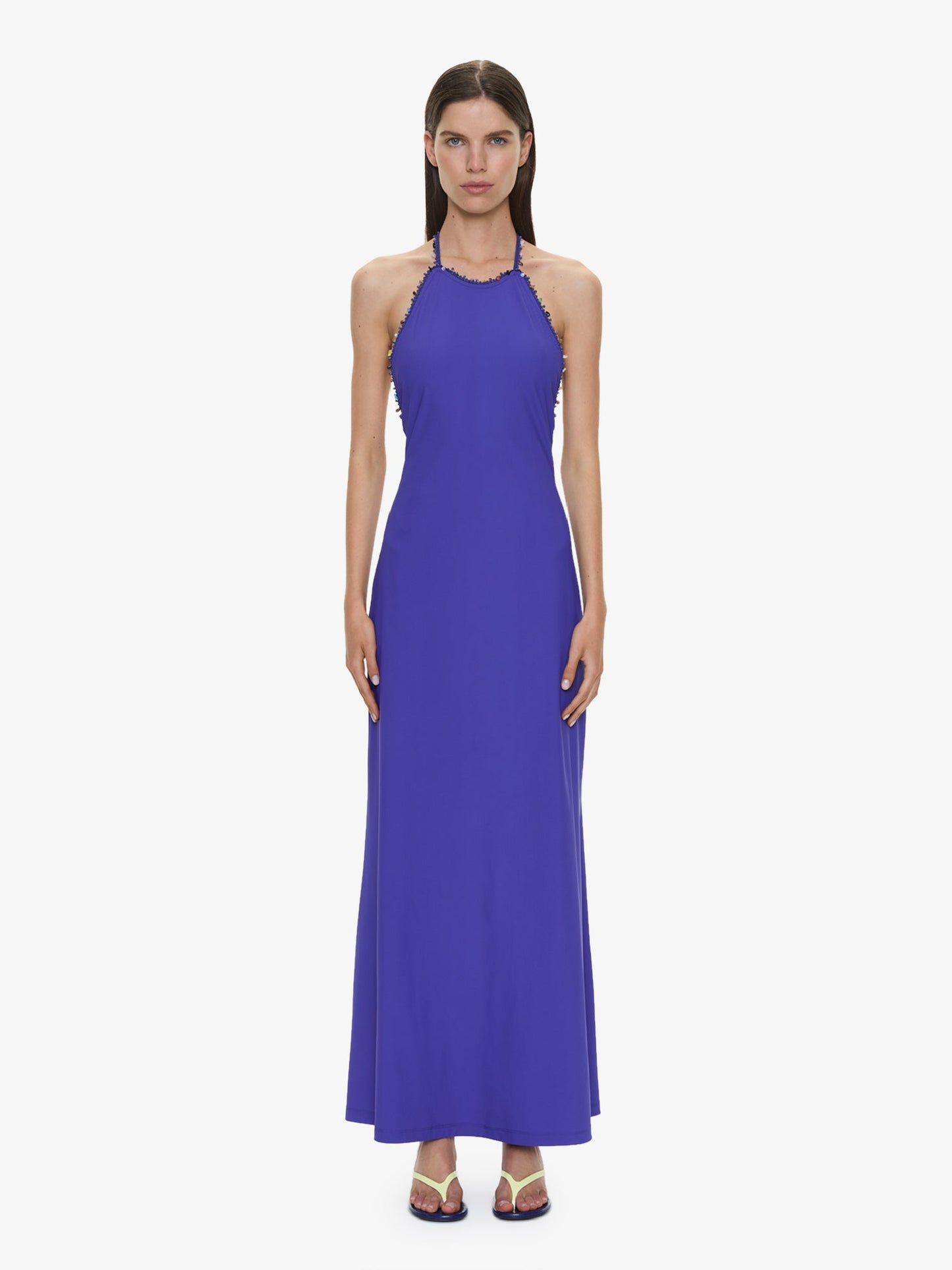 Image of Dresses. Product name - Beach Quartz Halter Lycra Dress in Indigo colour by brand - CHRISTOPHER ESBER