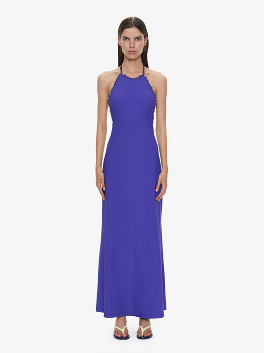 Image of Dresses. Product name - Beach Quartz Halter Lycra Dress in Indigo colour by brand - CHRISTOPHER ESBER