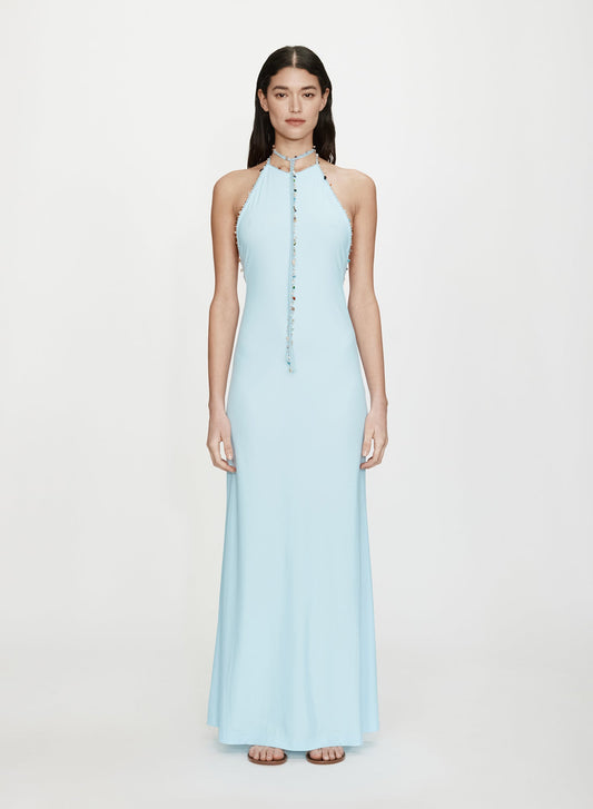 Image of Dresses. Productname: CHRISTOPHER ESBER Beach Quartz Halter Lycra Dress in Blue colour by brand - CHRISTOPHER ESBER