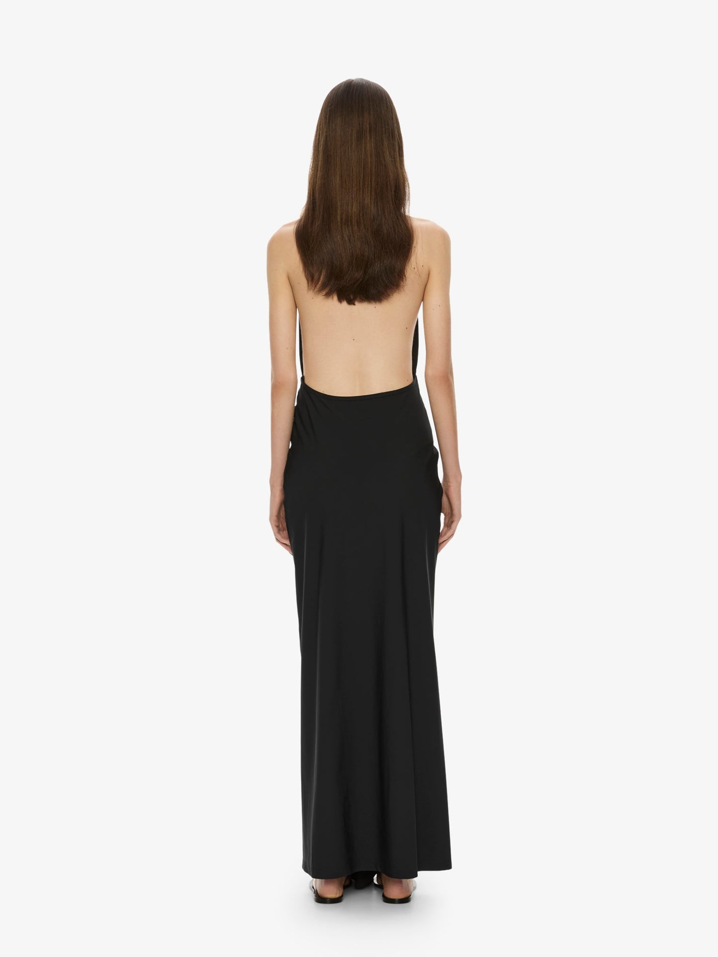 CHRISTOPHER ESBER Crystal Pendant Ruched Lycra Halter Dress (Black)