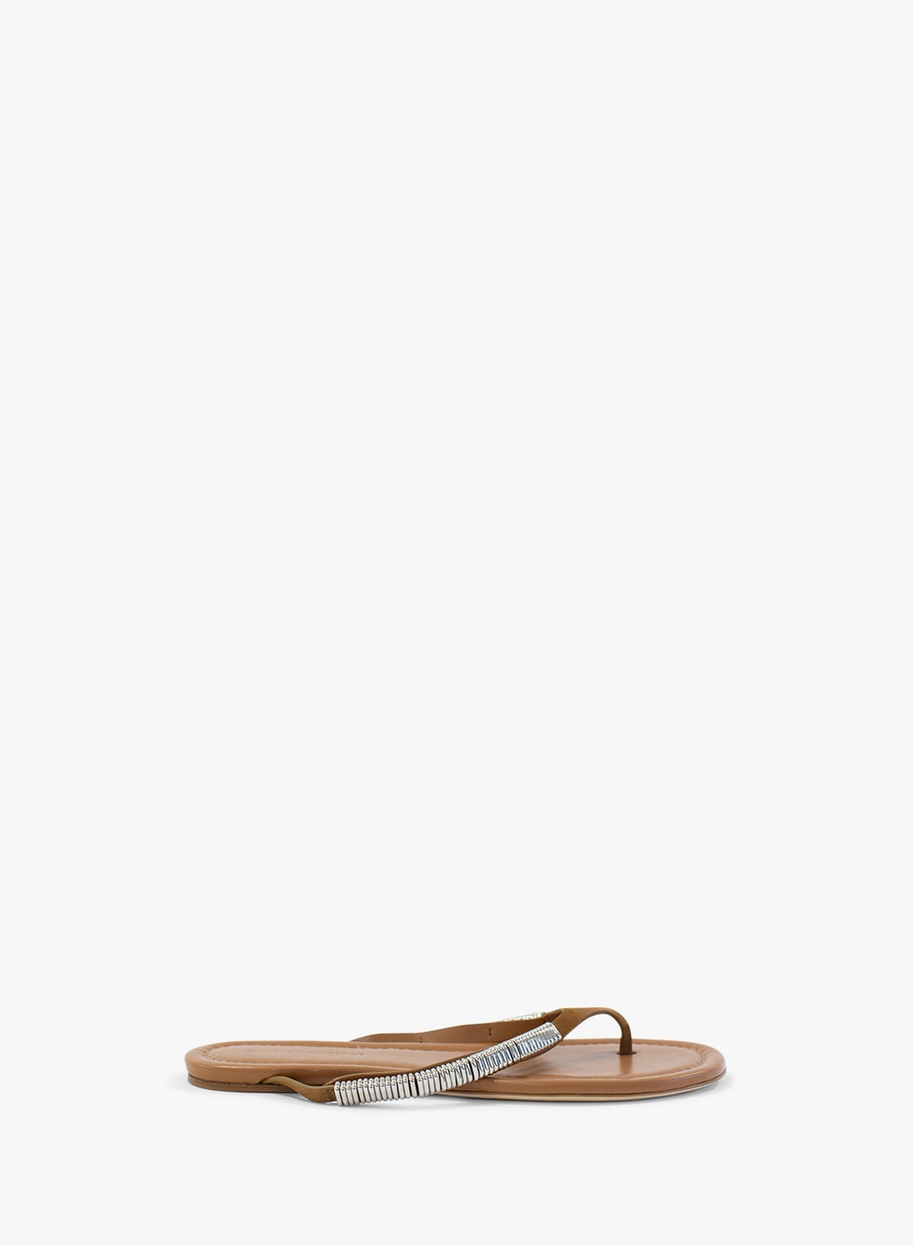 Image of Sandals. Productname: CHRISTOPHER ESBER Frida Pierced Suede Flip Flop in Russet colour by brand - CHRISTOPHER ESBER