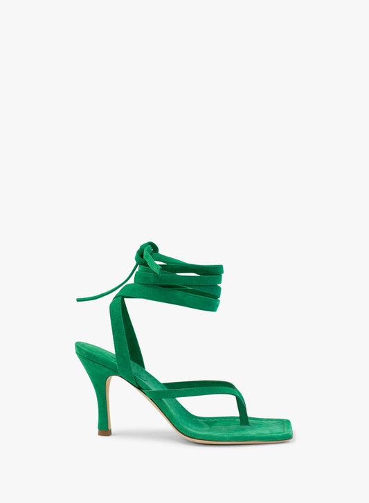 Image of Sandals. Productname: CHRISTOPHER ESBER Frida Flip Flop Suede Heel in Malachite colour by brand - CHRISTOPHER ESBER
