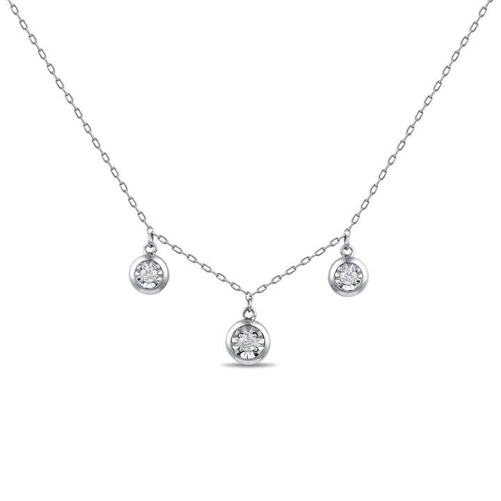 Image of Necklaces. Productname: 3 Station Necklace with 1/5ct of Diamonds in Sterling Silver in Diamond colour by brand - Bevilles