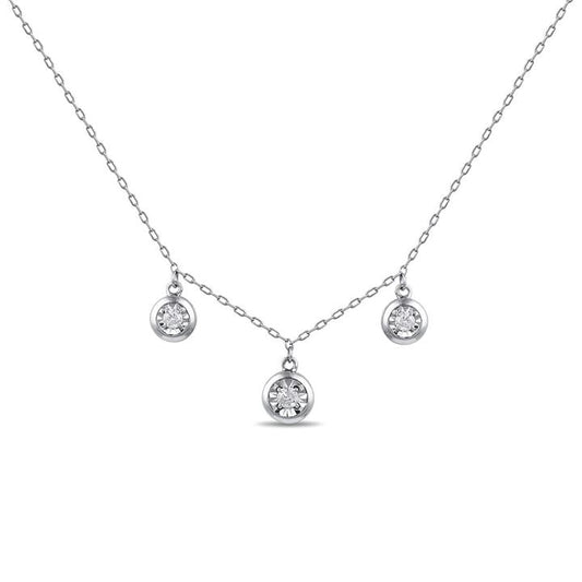 Image of Necklaces. Productname: 3 Station Necklace with 0.20tw of Diamonds in Sterling Silver in Diamond colour by brand - Bevilles