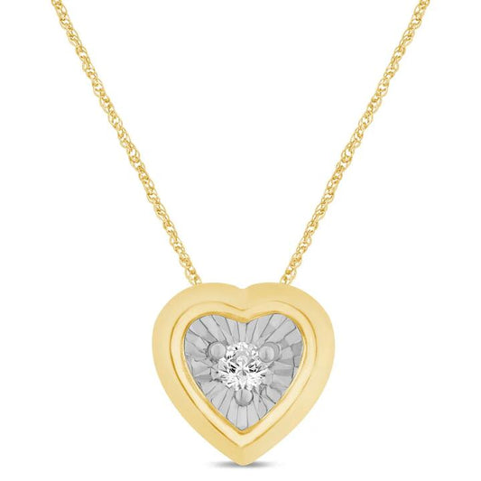 Image of Necklaces. Productname: Diamond Set Miracle Surround Heart Necklace in Yellow Gold in Diamond colour by brand - Bevilles