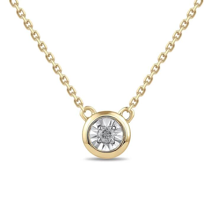 Image of Necklaces. Productname: Diamond Set Solitaire Necklace in 9kt Yellow Gold in Diamond colour by brand - Bevilles