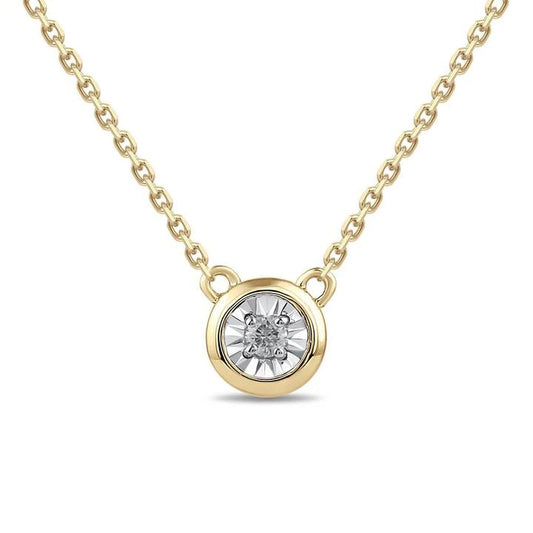 Image of Necklaces. Productname: Diamond Set Solitaire Necklace in 9kt Yellow Gold in Diamond colour by brand - Bevilles