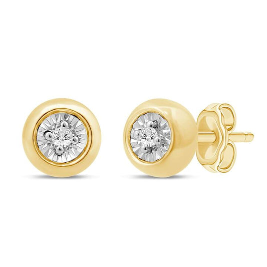 Image of Earrings. Productname: Diamond Set Miracle Surround Stud Earrings in Yellow Gold in Diamond colour by brand - Bevilles