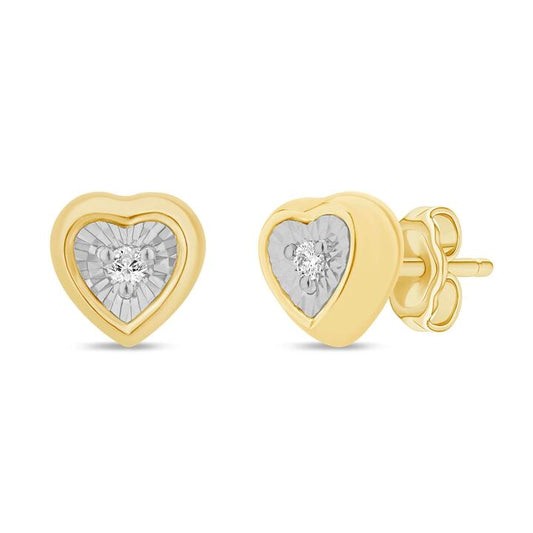 Image of Earrings. Productname: Diamond Set Miracle Heart Stud Earrings in 9kt Yellow Gold in colour by brand - Bevilles