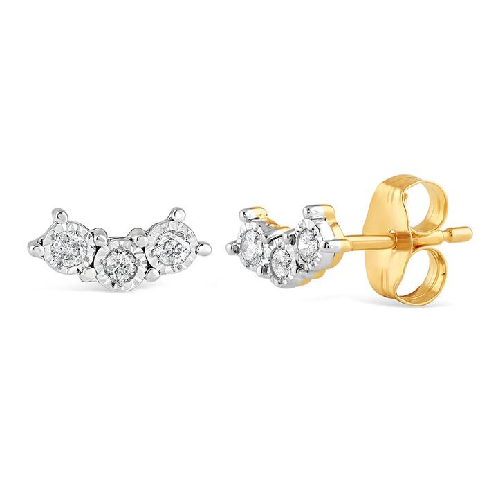 Image of Earrings. Productname: Station Climber Stud Earrings with 0.10tw of Diamonds in 9kt Yellow Gold in Diamond colour by brand - Bevilles