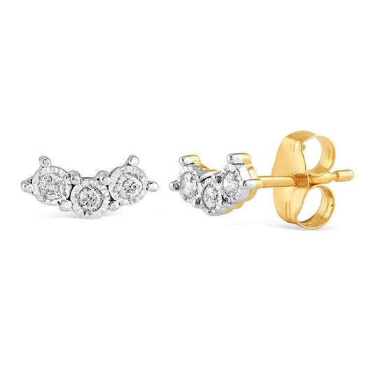 Image of Earrings. Productname: Station Climber Stud Earrings with 0.10ct of Diamonds in 9kt Yellow Gold in Diamond colour by brand - Bevilles