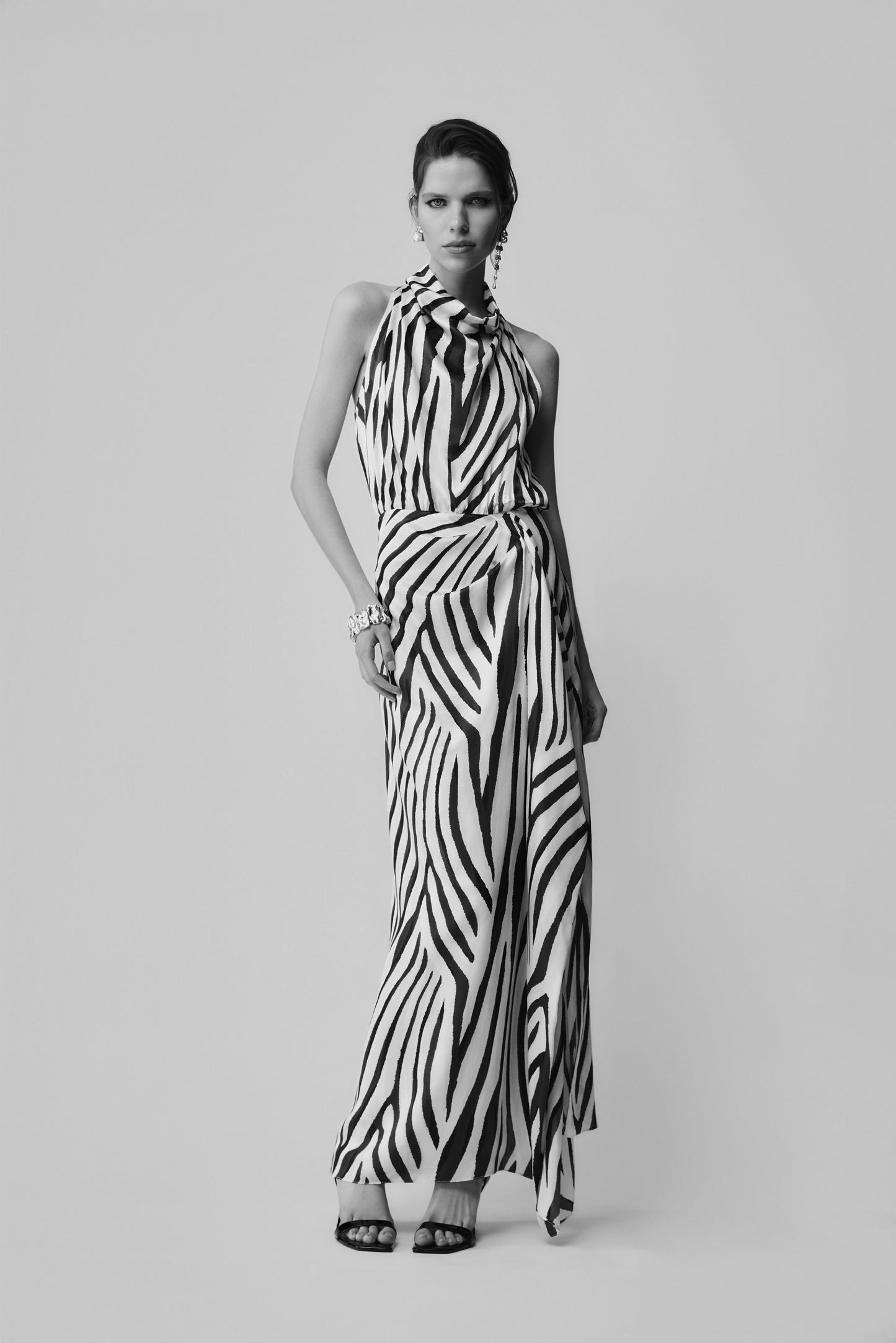 Carla Zampatti Bold Stripe Cascade Dress (Multi-Colour)