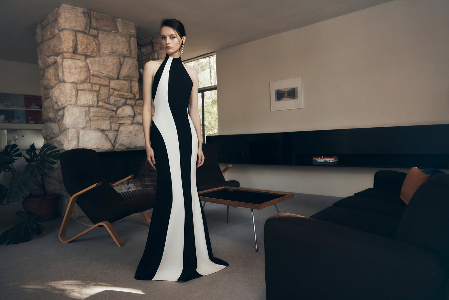 Carla Zampatti Ivory And Crepe Panel Gown (Black)