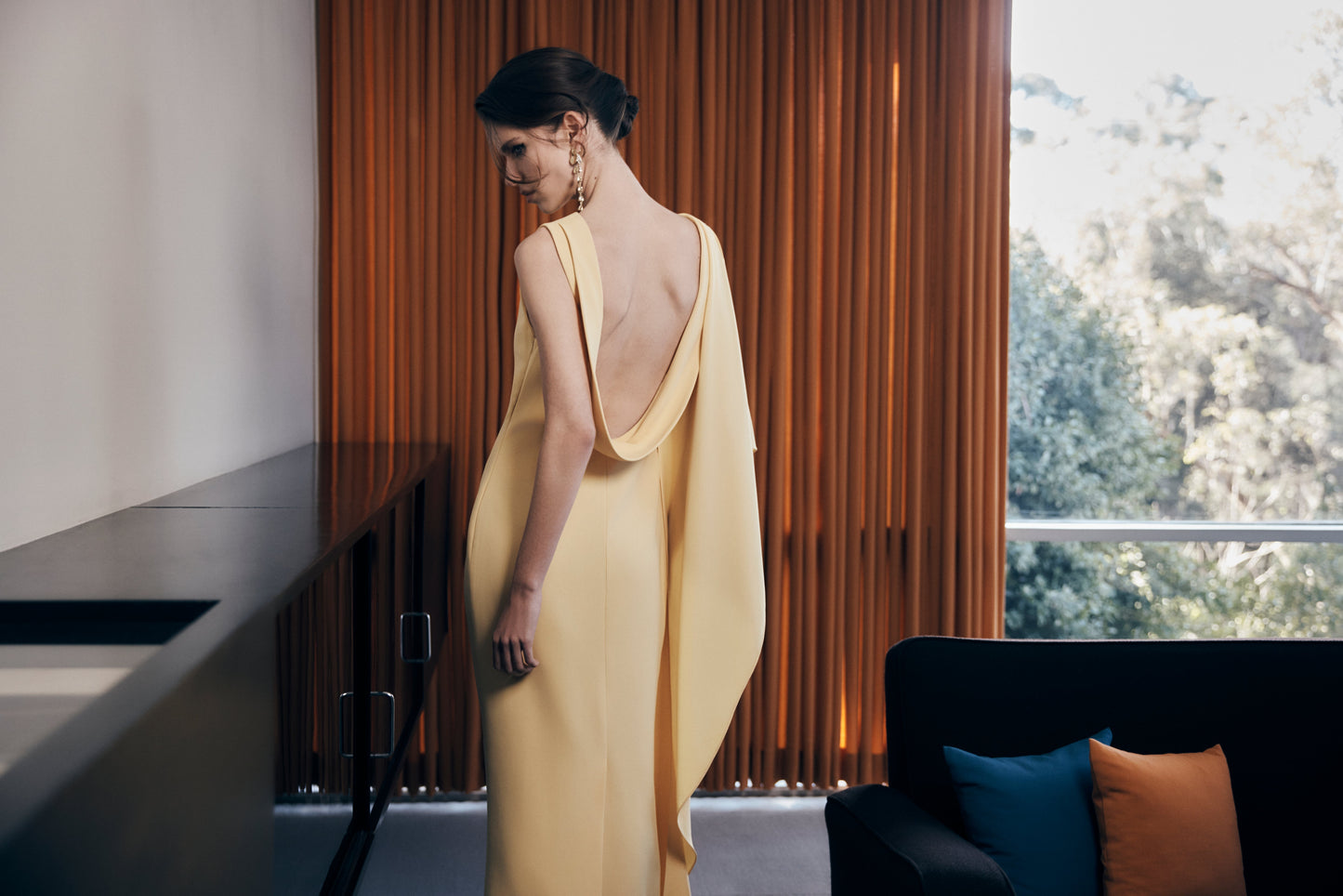 Carla Zampatti Pollen Crepe Cowl Back Gown (Yellow)