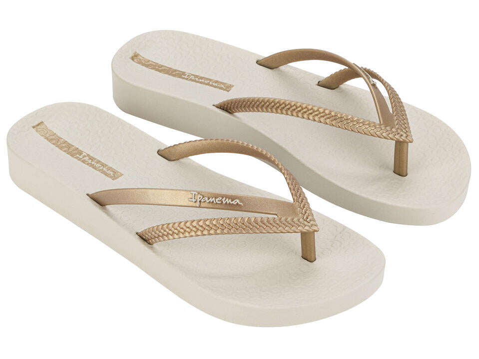 Image of Sandals. Product name - Bossa Soft V Women's Ipanema BEIGE GOLD GRENDENE in Beige Gold colour by brand - IPANEMA