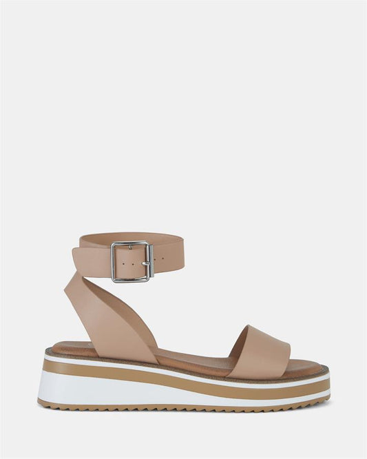 Image of Sandals. Product name - Thaliya Women's Strappy Flat CAMEL Novo Sandals in Camel colour by brand - NOVO