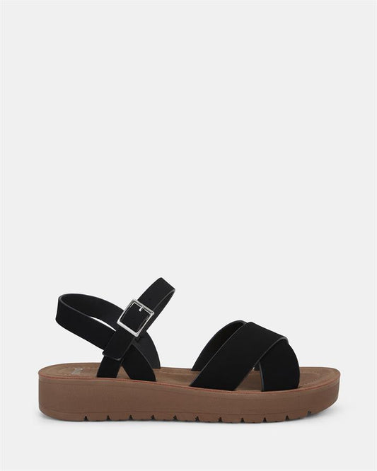 Image of Sandals. Product name - Trapani Women's Strappy Flat BLACK Novo Sandals in Black colour by brand - NOVO