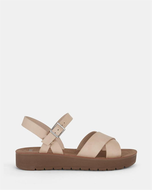 Image of Sandals. Product name - Trapani Women's Strappy Flat NUDE Novo Sandals in Nude colour by brand - NOVO