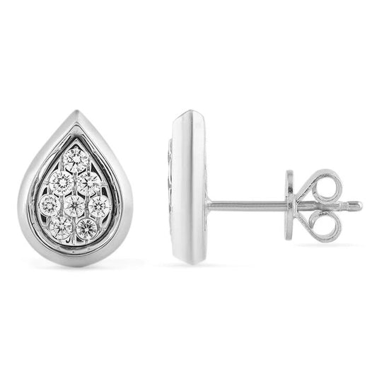 Image of Earrings. Productname: Bezel Set Pear shaped Stud Earrings with 0.10ct of Diamonds in Sterling Silver in Diamond colour by brand - Bevilles