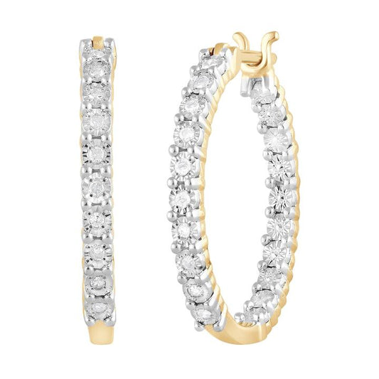 Image of Earrings. Productname: Miracle Inside Out Hoop Earrings with 0.10tw of Diamonds in 9kt Yellow Gold in Diamond colour by brand - Bevilles