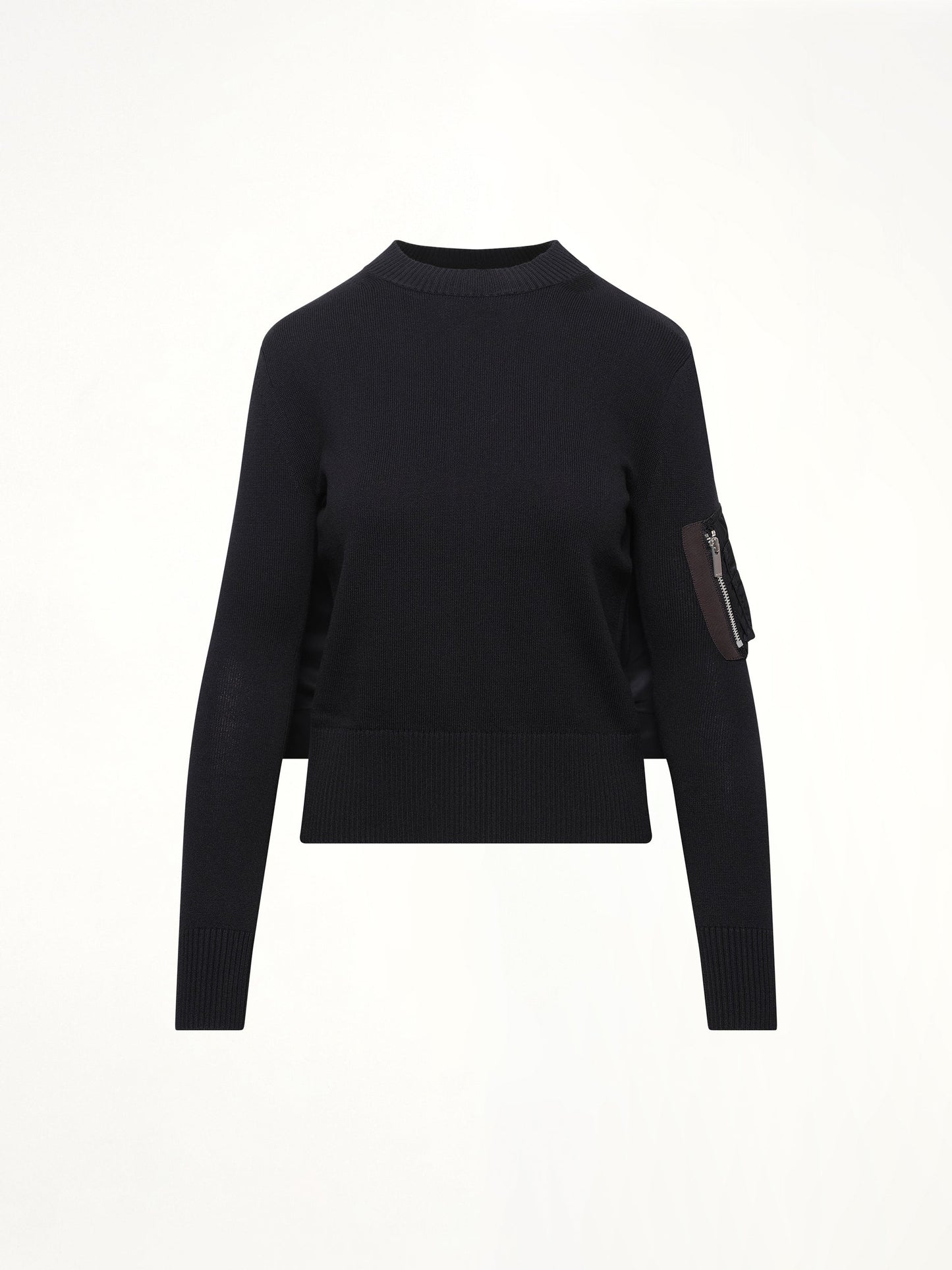 SACAI Nylon Twill x Cotton Knit Pullover (Black)