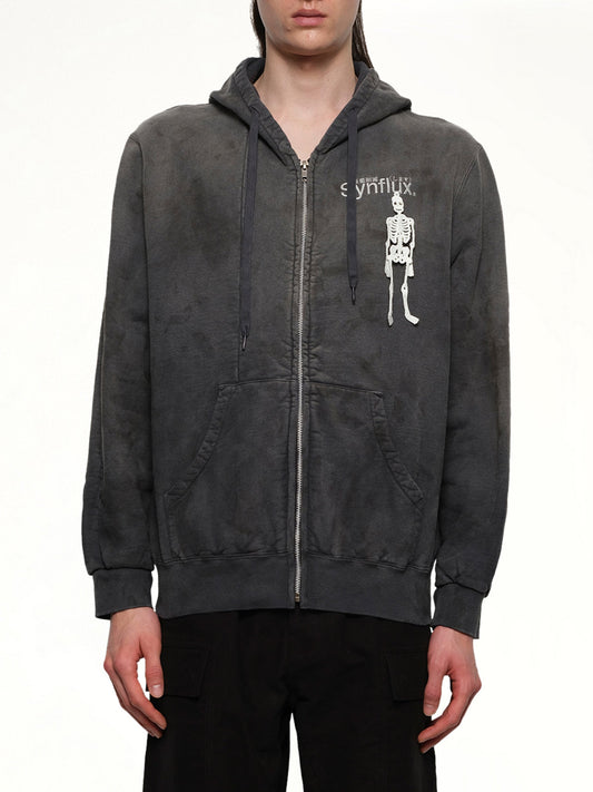 Image of a model wearing Outerwear. Productname: DOUBLET Waste-Reducing Algorithm Hoodie in BLACK colour by brand - DOUBLET