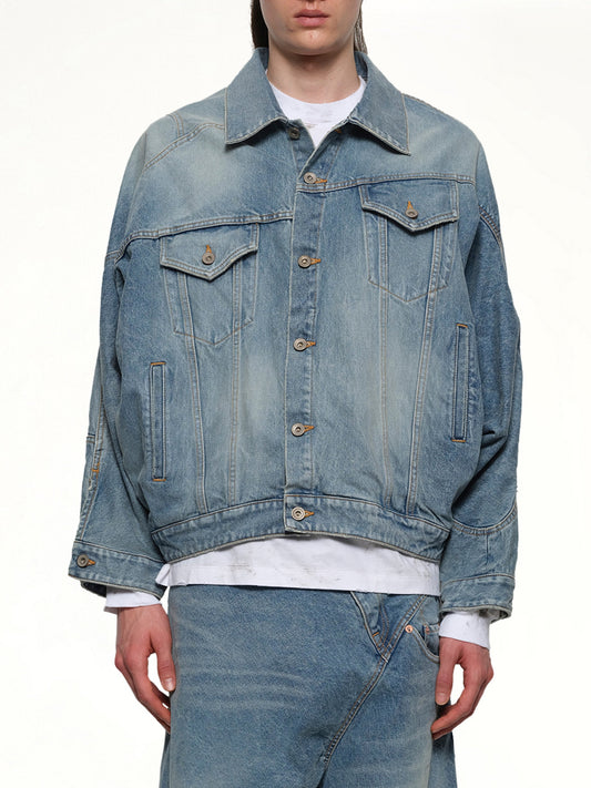Image of Coats & Jackets. Productname: DOUBLET Distorted Cutting Denim Jacket in INDIGO colour by brand - DOUBLET