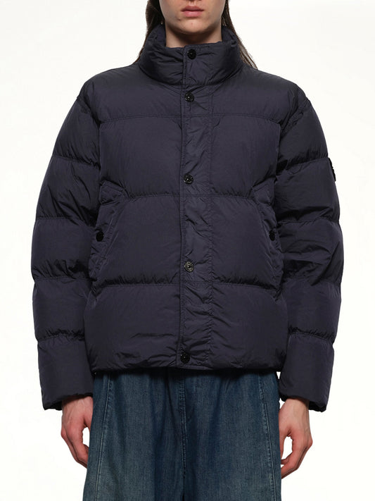 Image of Coats & Jackets. Product name - 410001 Garment Dyed Crinkle Nylon Down in Navy colour by brand - STONE ISLAND