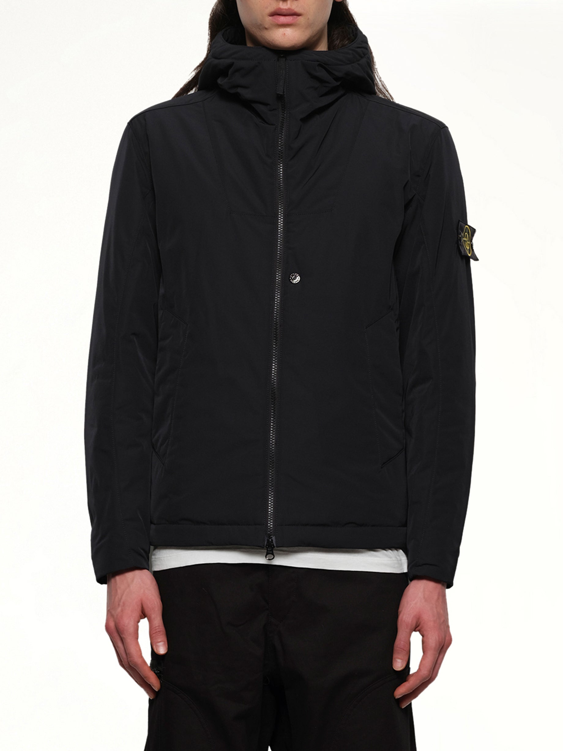 Image of Coats & Jackets. Product name - 410004 Micro Twill Hooded Jacket in Black colour by brand - STONE ISLAND