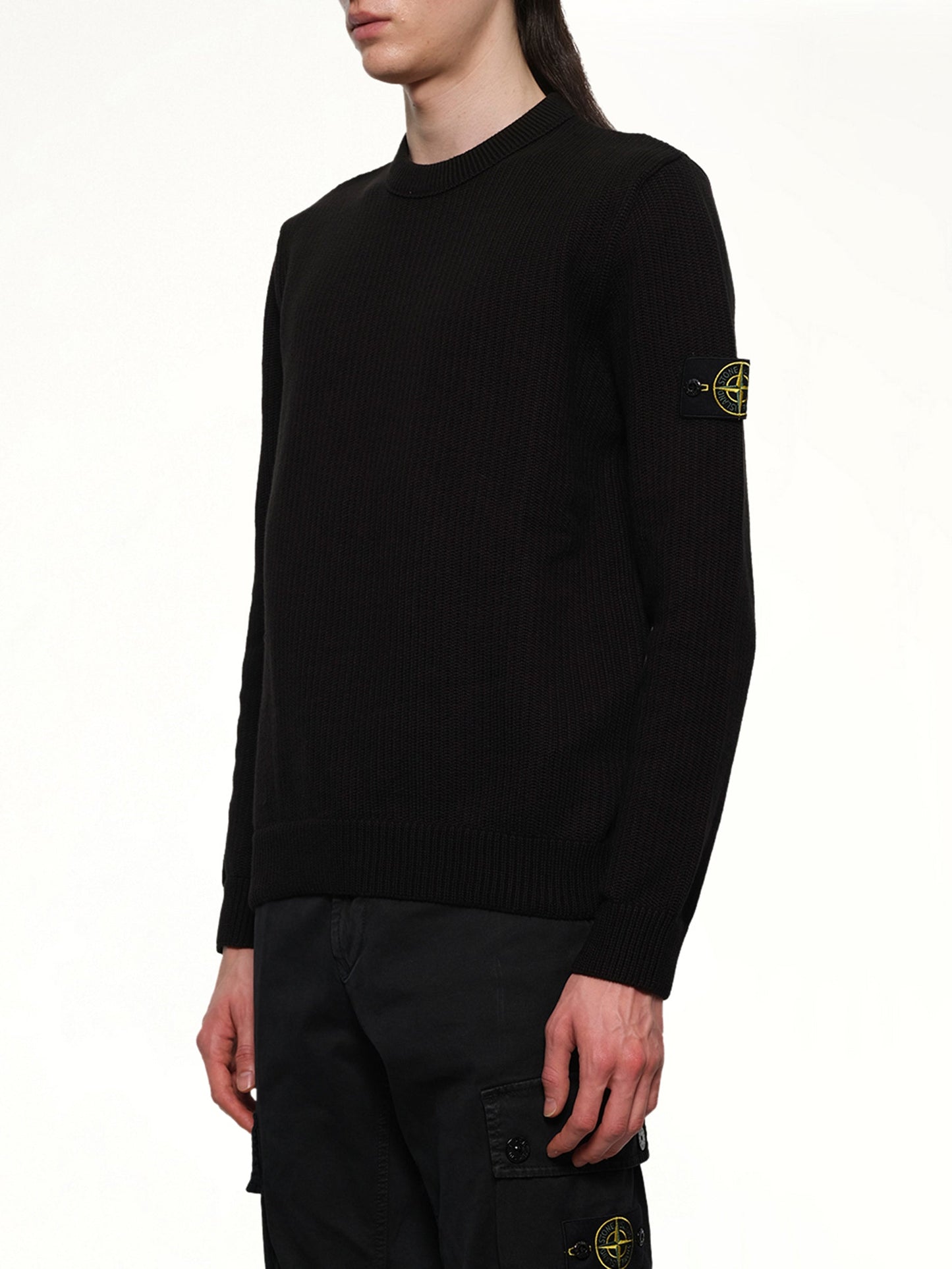 STONE ISLAND 510004 Wool Crew Neck Sweater (Black)