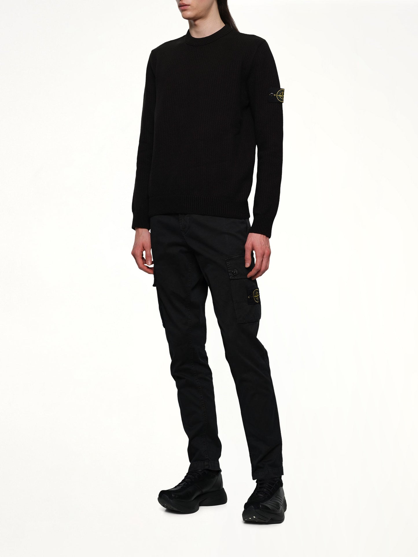 STONE ISLAND 510004 Wool Crew Neck Sweater (Black)