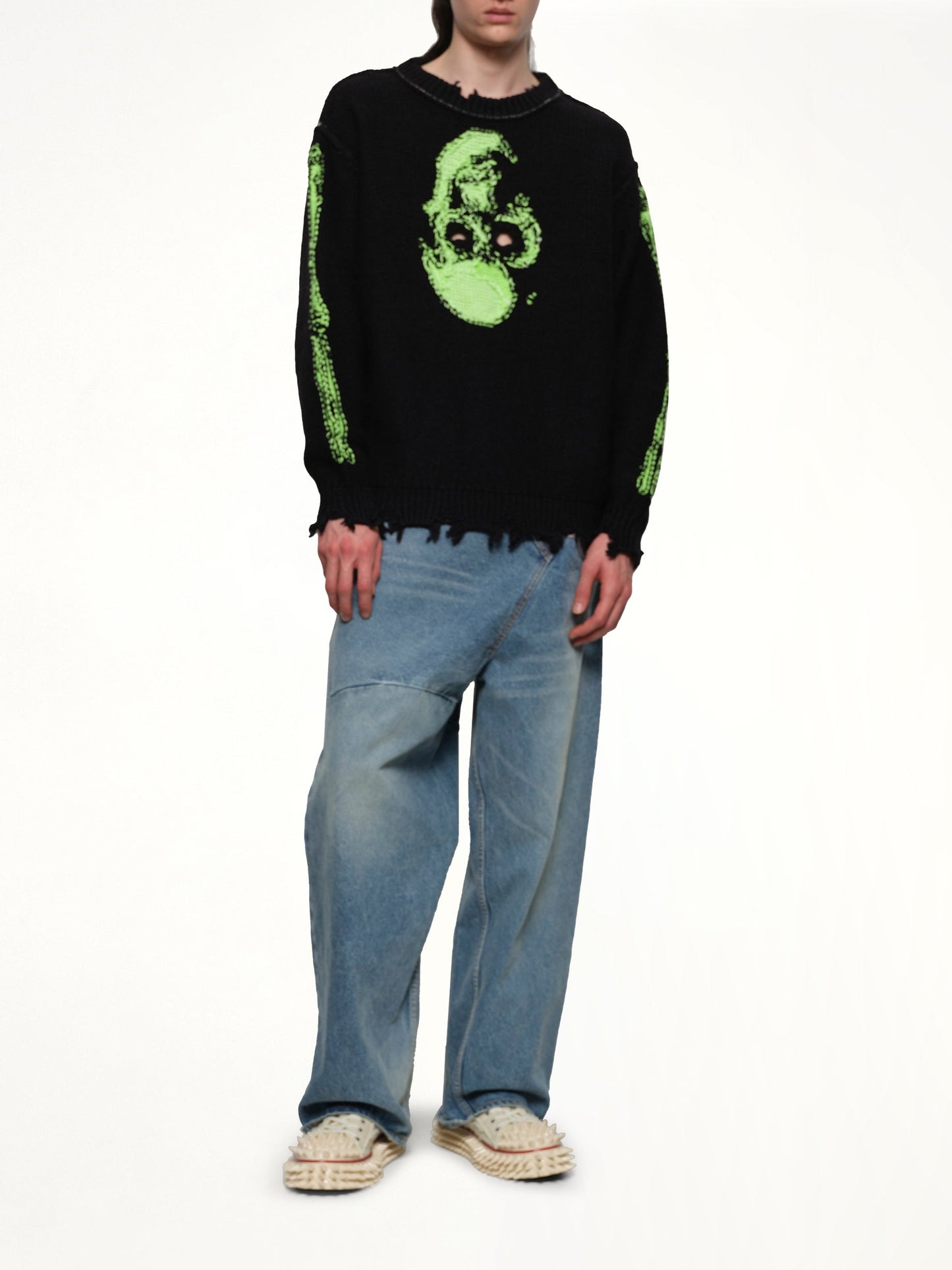 DOUBLET Glow-In-The-Dark Skull Knit Pullover (Black)