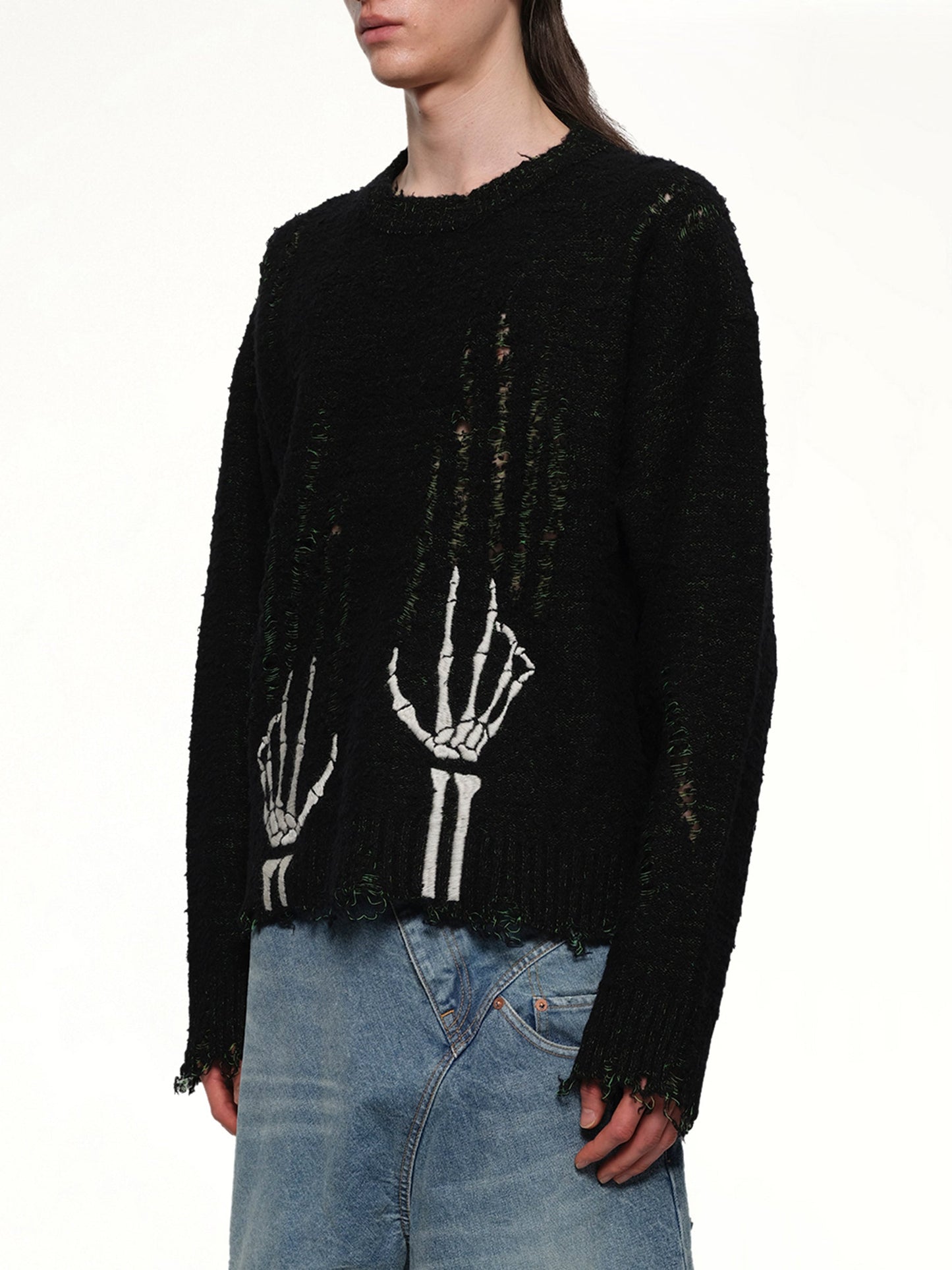 DOUBLET Skelton Scratch Knit Pullover (Black)