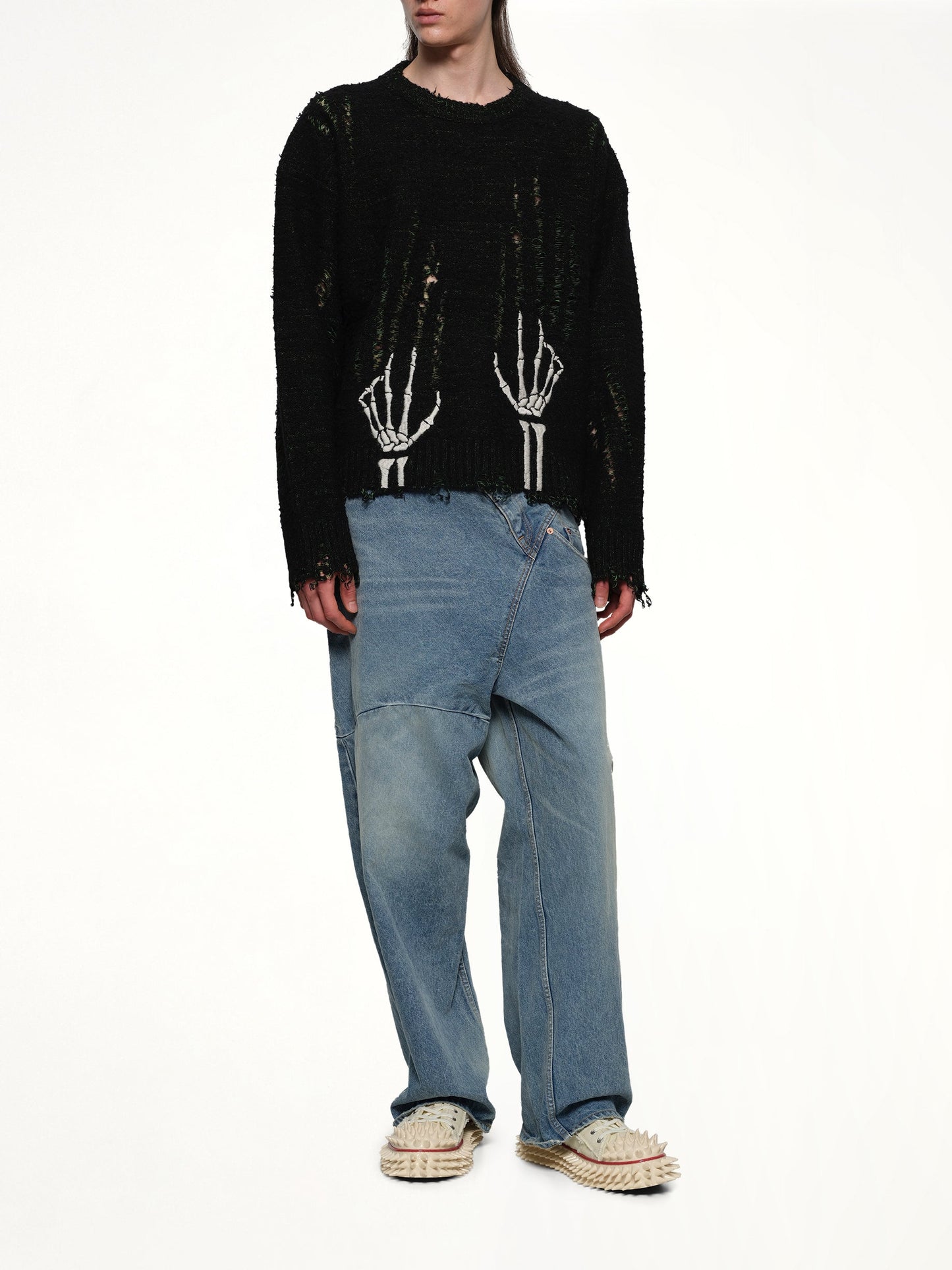 DOUBLET Skelton Scratch Knit Pullover (Black)