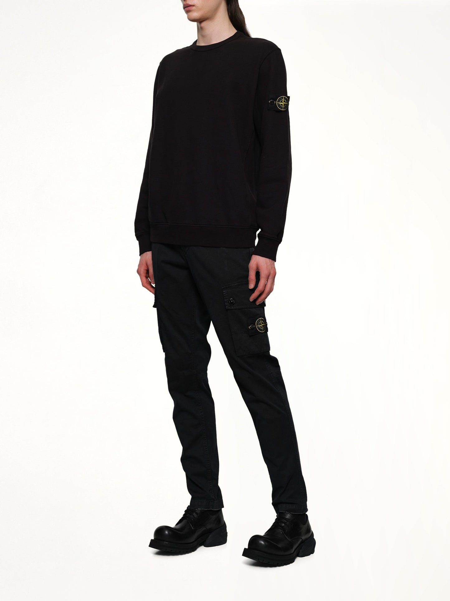 STONE ISLAND 3100034 Stretch Organic Broken Twill Cotton 'Old' Effect Cargo Pants (Black)