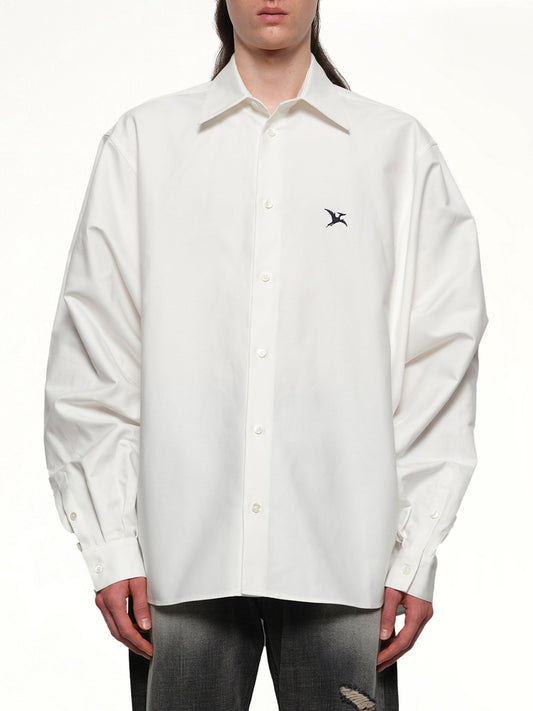 Image of a model wearing Tops. Productname: DOUBLET Pteranodon Embroidered Shirt in WHITE colour by brand - DOUBLET