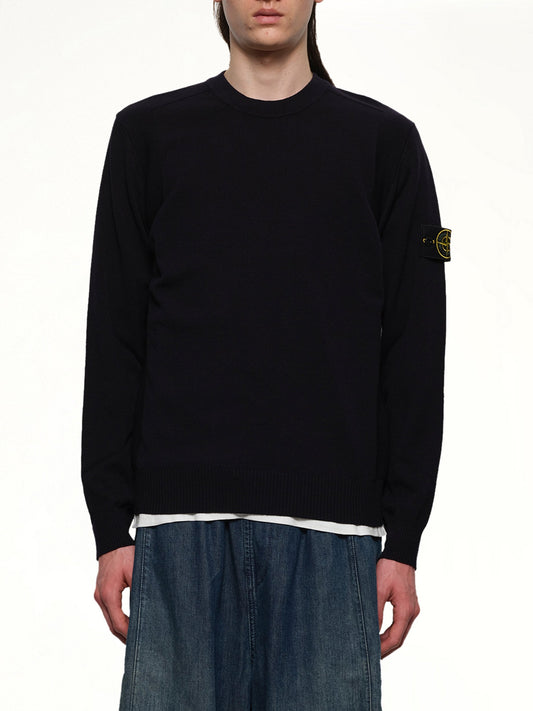 Image of a model wearing Outerwear. Product name - 5100001 Crewneck Sweatshirt in Navy colour by brand - STONE ISLAND