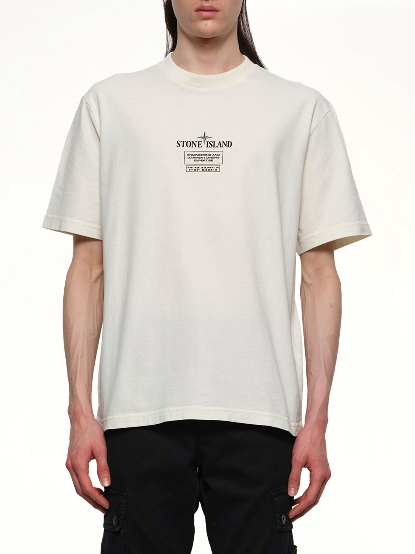 Image of T-Shirts. Product name - 210003 02 Industrial Logos S/S T-Shirt in Ivory colour by brand - STONE ISLAND