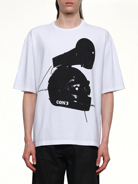 Image of a model wearing Tops. Productname: UNDERCOVER Con 3 T-Shirt in WHITE colour by brand - UNDERCOVER