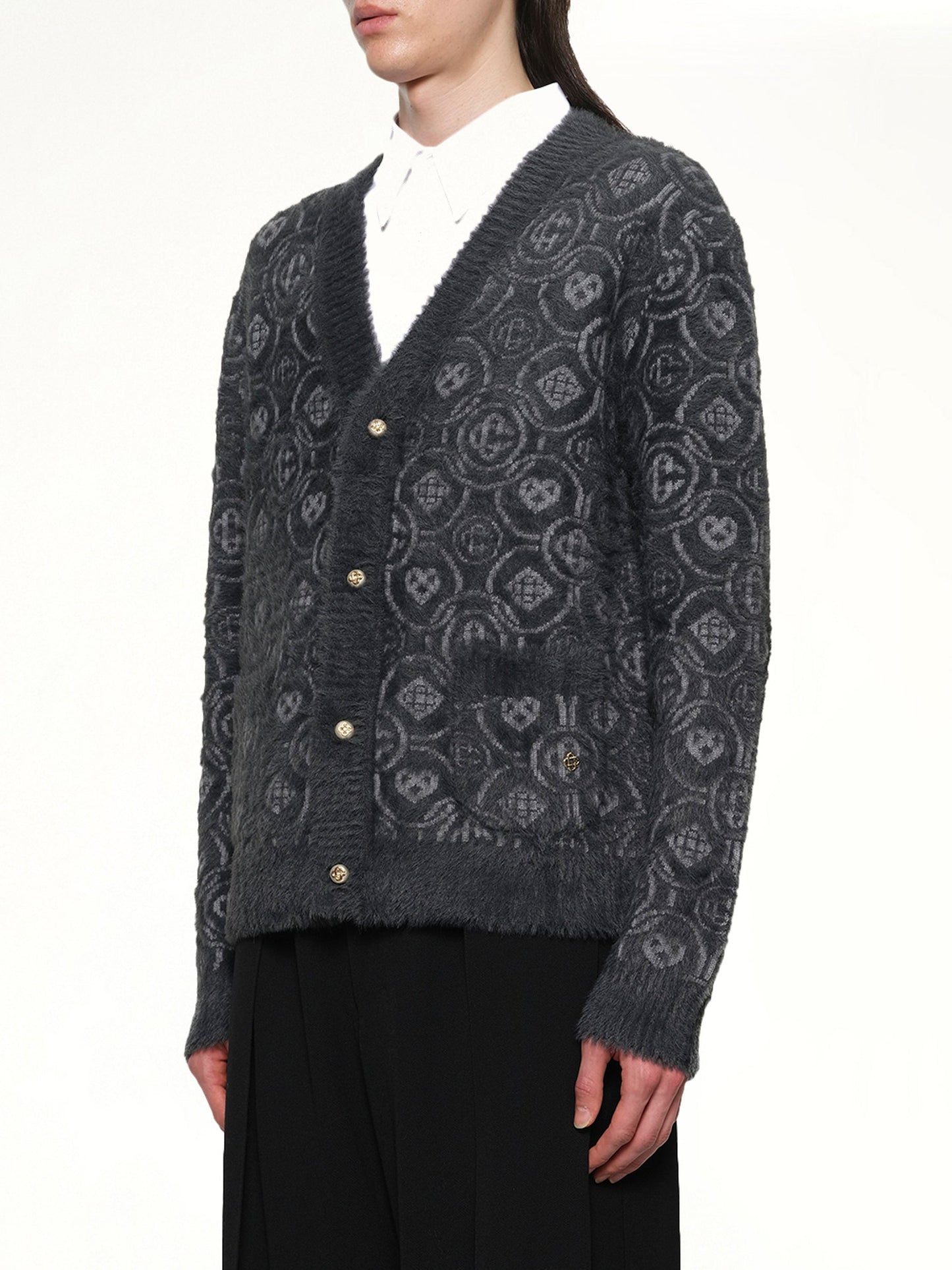 CASABLANCA Fluffy Monogram Knit Cardigan (Grey)