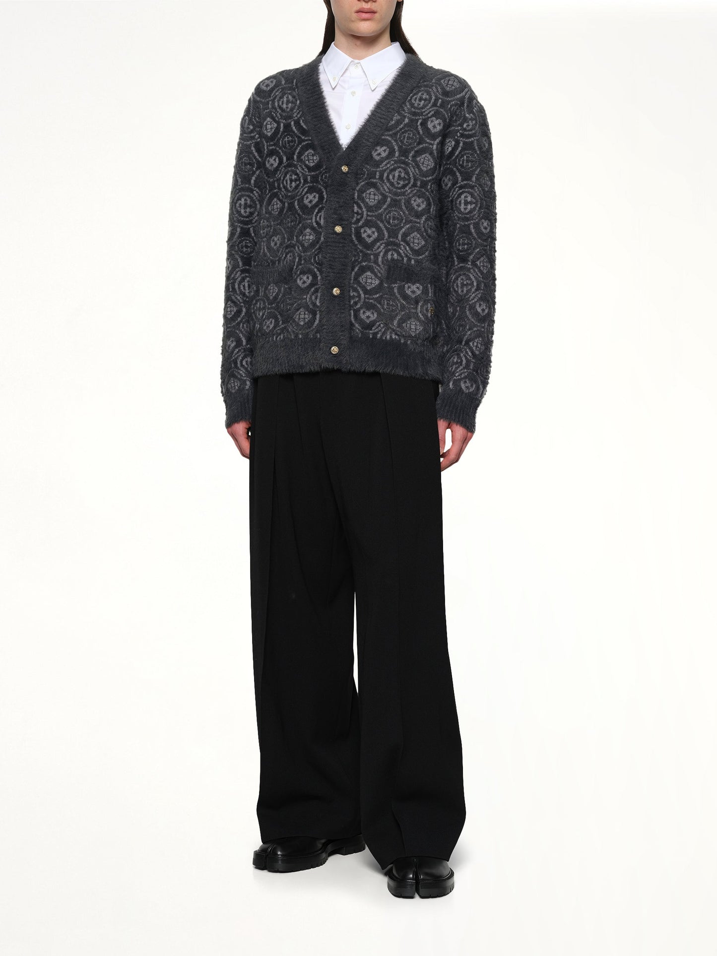 CASABLANCA Fluffy Monogram Knit Cardigan (Grey)